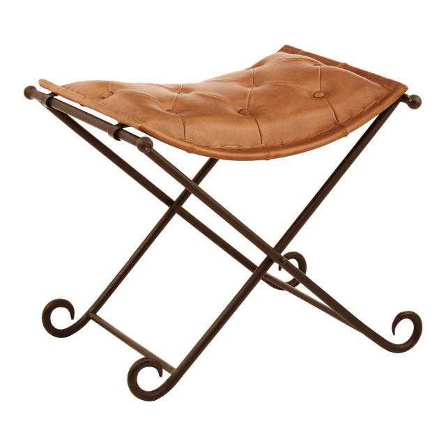 premier housewares Buffalo Brown Leather and Iron Folding Stool
