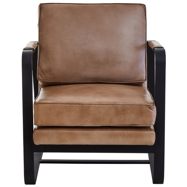 premier housewares Buffalo Grey Leather Armchair With Black Iron Frame