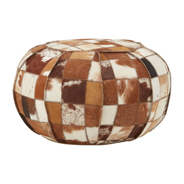 premier housewares Buffalo Leather Patchwork Pouffe