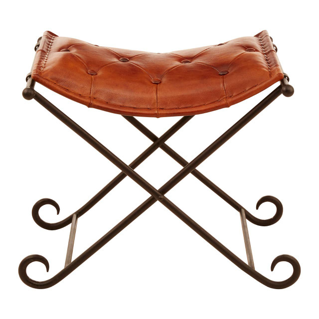Premier Housewares Buffalo Tan Leather And Iron Folding Stool