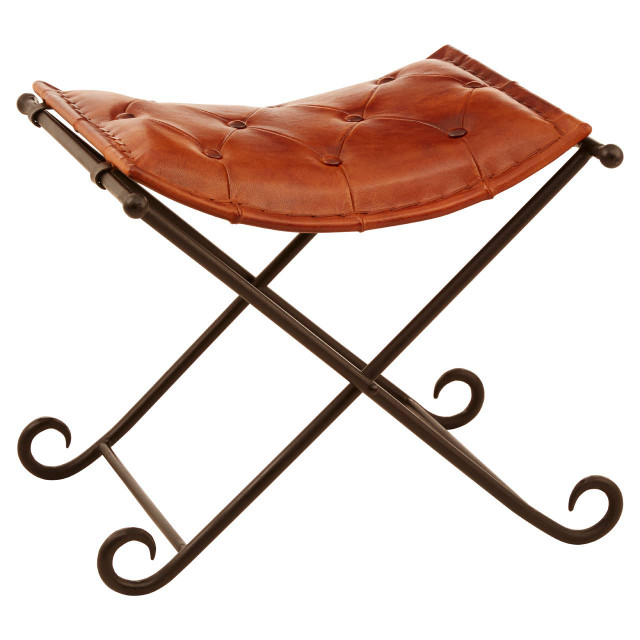 premier housewares Buffalo Tan Leather And Iron Folding Stool
