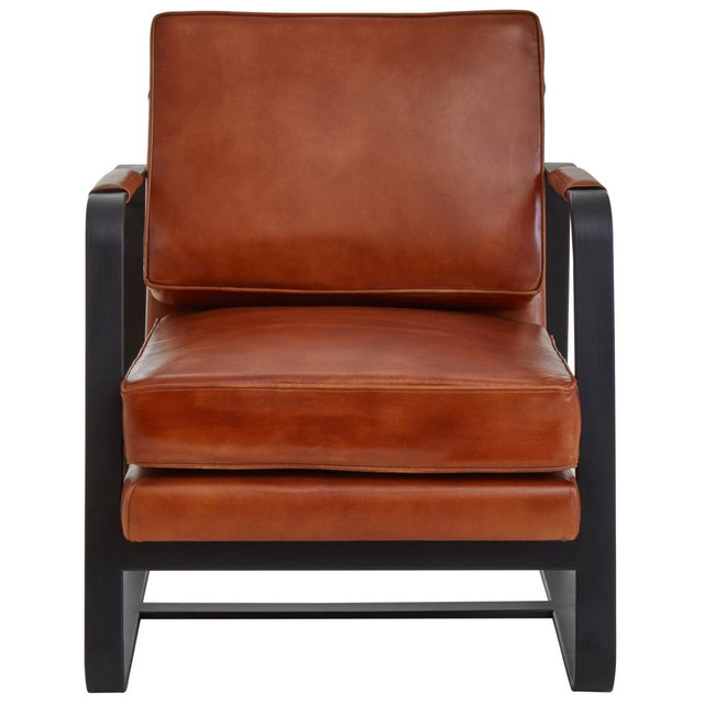 premier housewares Buffalo Tan Leather Armchair With Black Iron Frame
