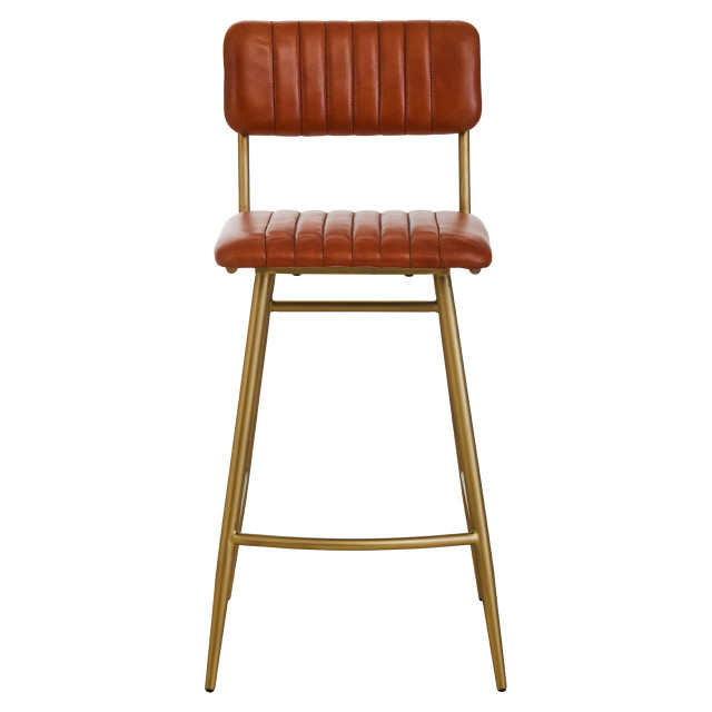 Premier Housewares Buffalo Tan Leather Bar Chair With Gold Finish Frame