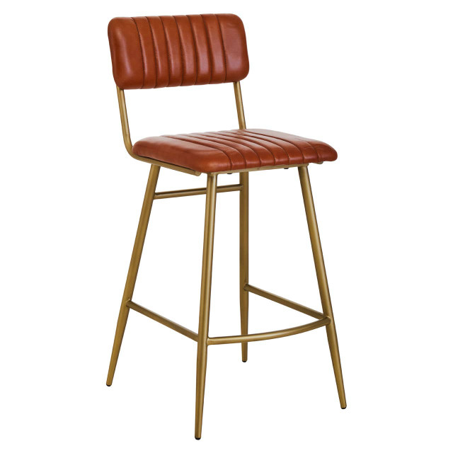 Premier Housewares Buffalo Tan Leather Bar Chair With Gold Finish Frame