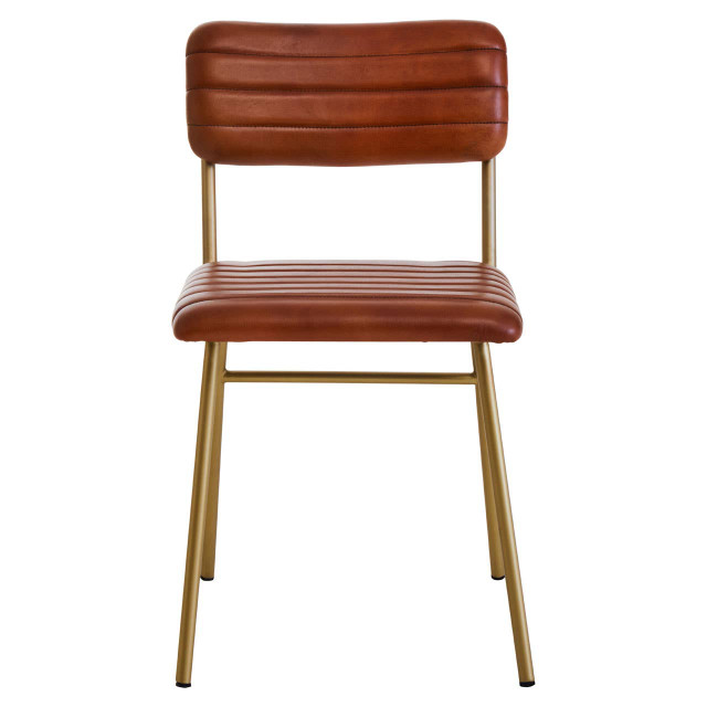 Premier Housewares Buffalo Tan Leather Dining Chair With Gold Finish Frame