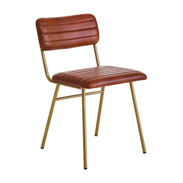 Premier Housewares Buffalo Tan Leather Dining Chair With Gold Finish Frame