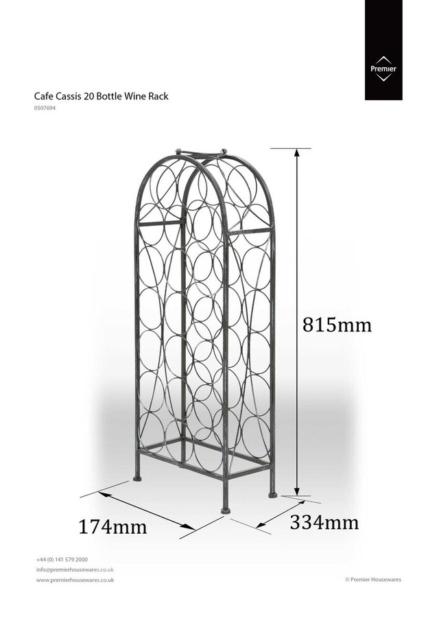 Premier Housewares Cafe Cassis Grey 20 Bottles Wine Rack