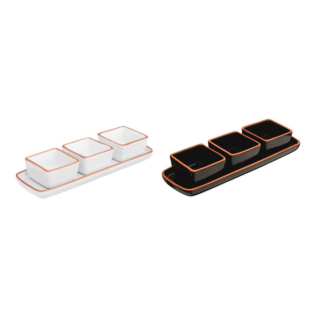 Premier Housewares Calisto Terracotta Set Of 3 Dip Bowls With Tray In Black