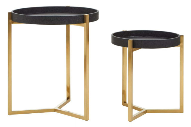 Premier Housewares Cardoba Set Of Two Black Faux Shagreen Tray Tables