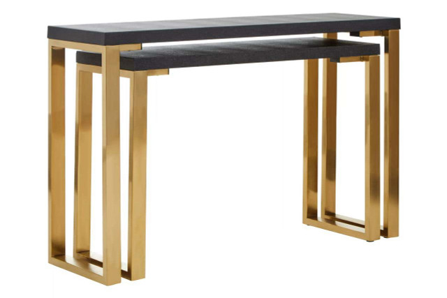 Premier Housewares Cardoba Set Of Two Black Shagreen Effect Console Tables
