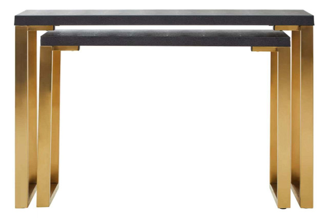 premier housewares Cardoba Set Of Two Black Shagreen Effect Console Tables
