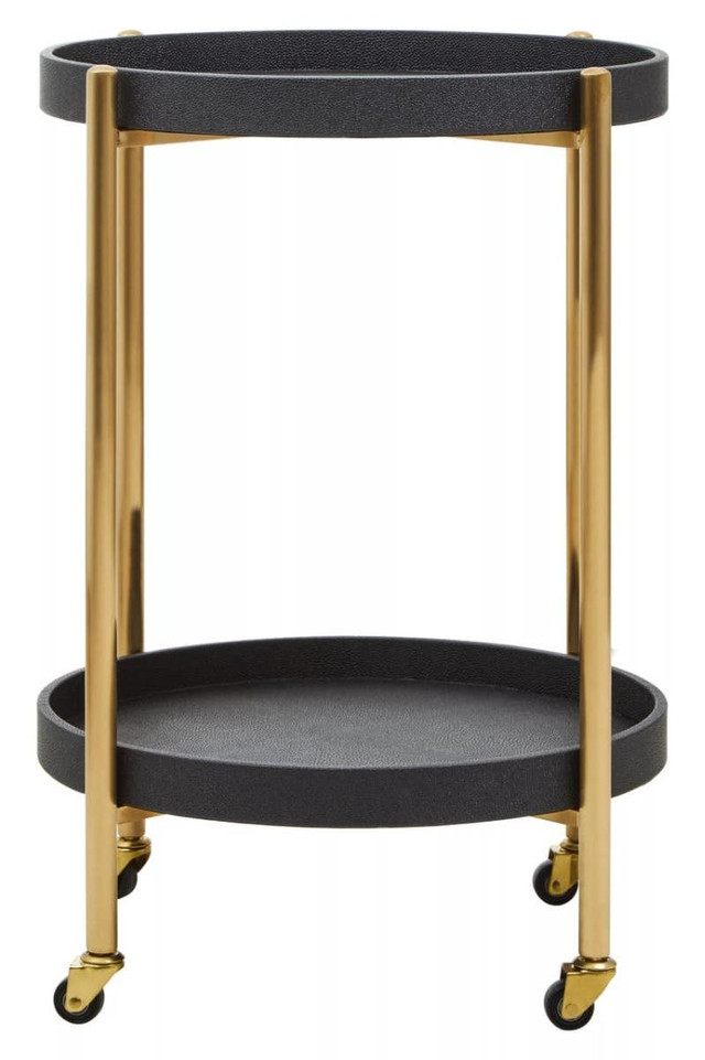 Premier Housewares Cardoba Two Tier Black Faux Shagreen Tray Table Trolley