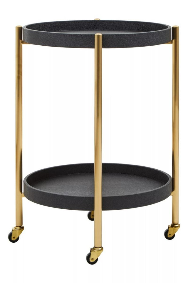 Premier Housewares Cardoba Two Tier Black Faux Shagreen Tray Table Trolley