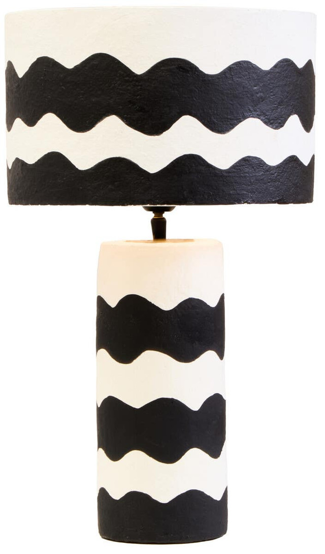 premier housewares Carta Black And White Curved Stripe Papier Mache Table Lamp