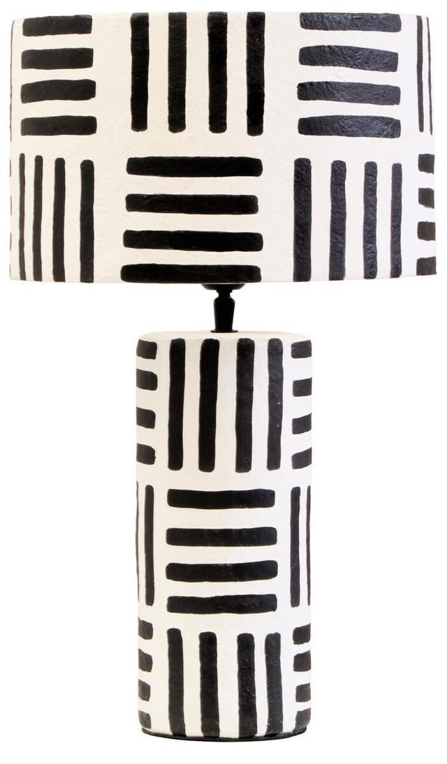 Premier Housewares Carta Black And White Papier Mache Table Lamp With Geometric Lines