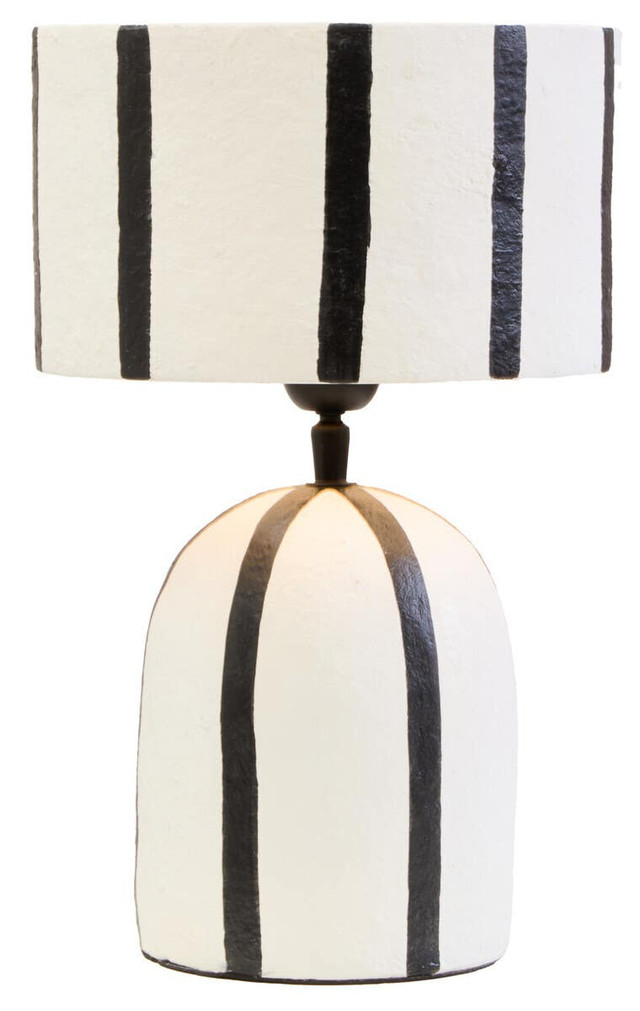 premier Housewares Carta Black And White Stripe Papier Mache Table Lamp