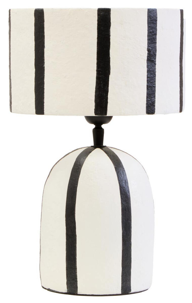 premier Housewares Carta Black And White Stripe Papier Mache Table Lamp