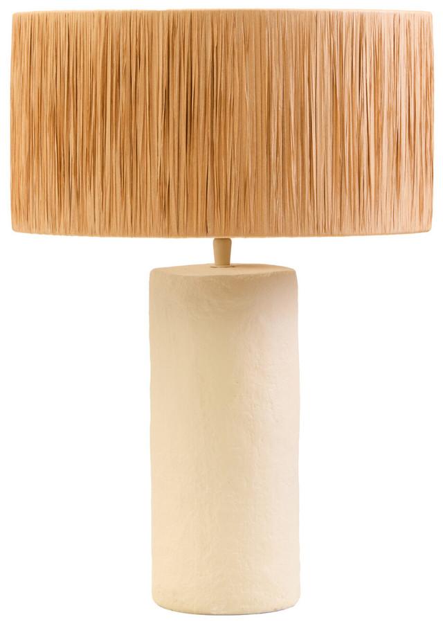 premier housewares Carta Natural Papier Mache Table Lamp With Natural Raffia Shade