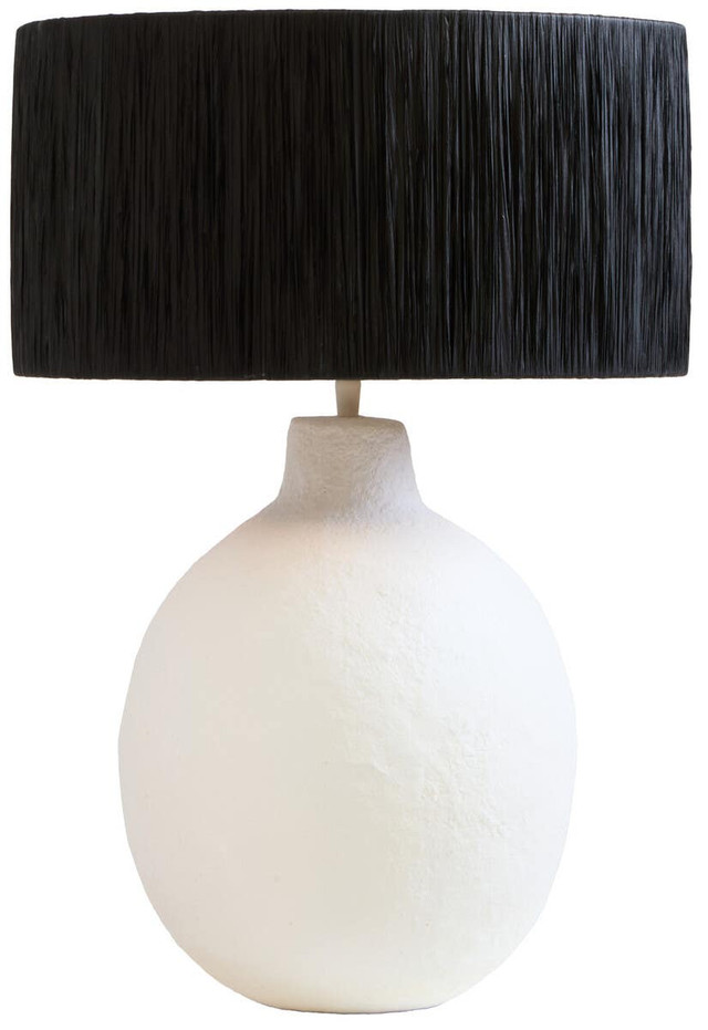 Premier Housewares Carta White Papier Mache Table Lamp With Black Raffia Shade