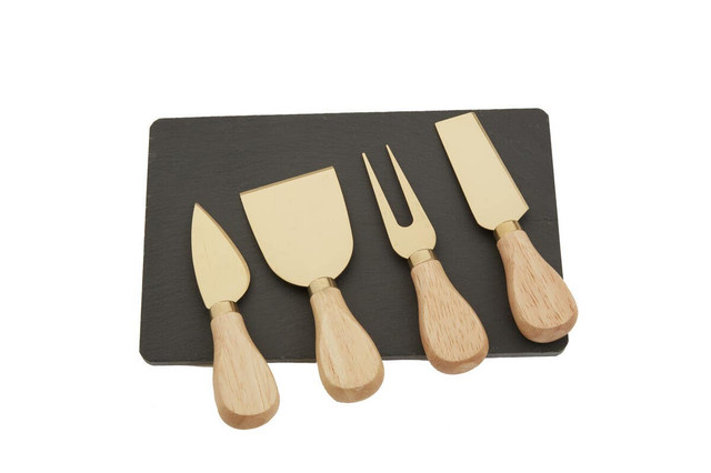 Premier Housewares Carter Slate Board And 4 Piece Cheese Knife Set In Gold Finish