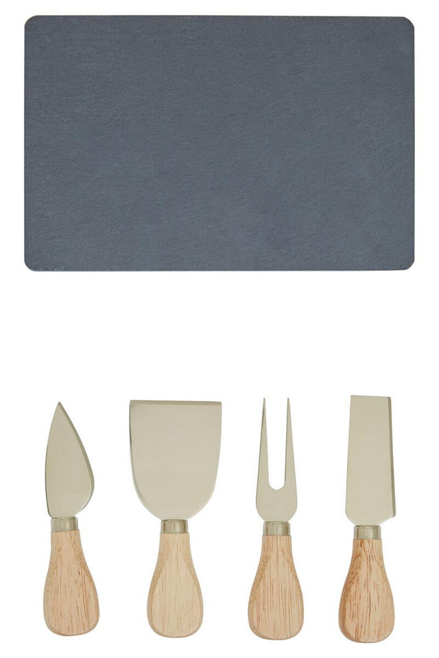 Premier Housewares Carter Slate Board And 4 Piece Cheese Knife Set In Gold Finish