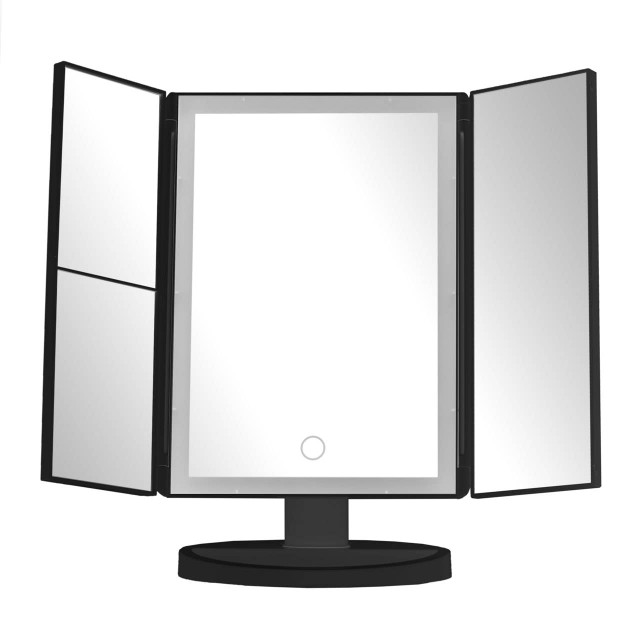 Premier Housewares Cassini Tri Fold Black LED Table Mirror