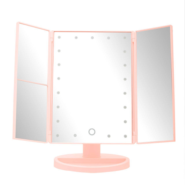 premier housewares Cassini Tri Fold Illluminated Pink LED Table Mirror