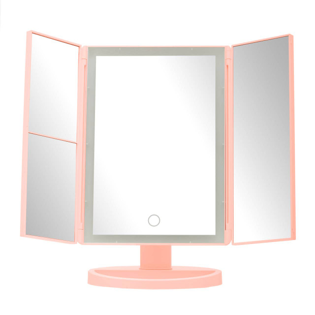 premier housewares Cassini Tri Fold Pink LED Table Mirror