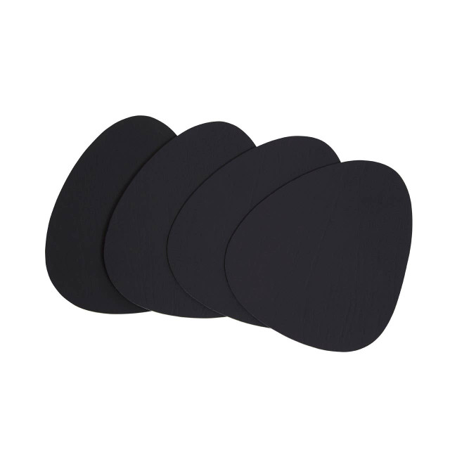 Premier Housewares Catlins 4Pc Pebble Black Leather Coasters