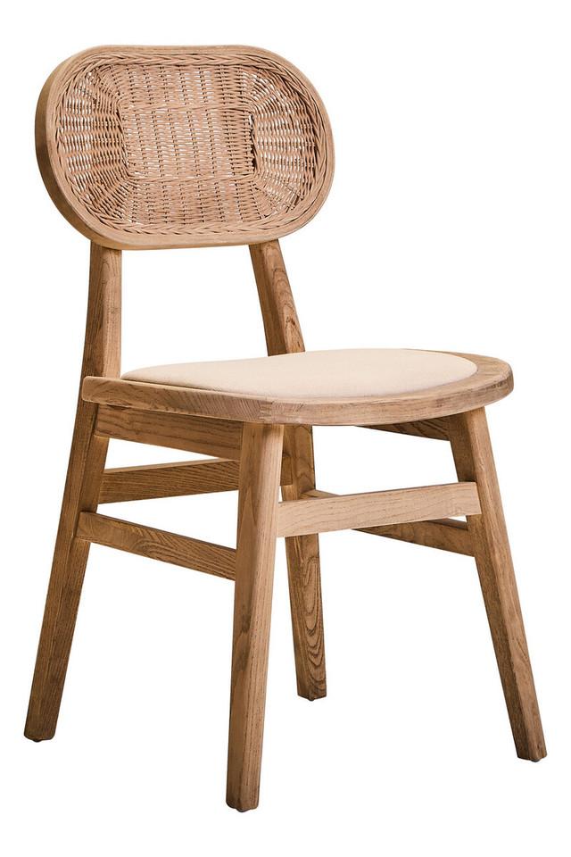 premier housewares Cebu Beige Fabric and Grey Wash Elm Wood Dining Chair