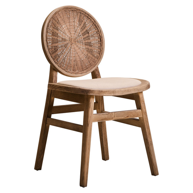 Premier Housewares Cebu Beige Fabric And White Wash Elm Wood Dining Chair