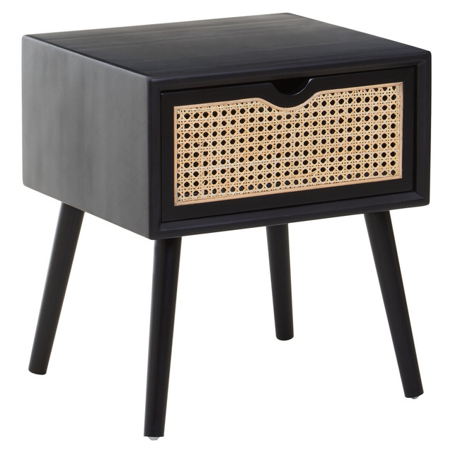 Premier Housewares Cebu Black Side Table With Rattan Drawer
