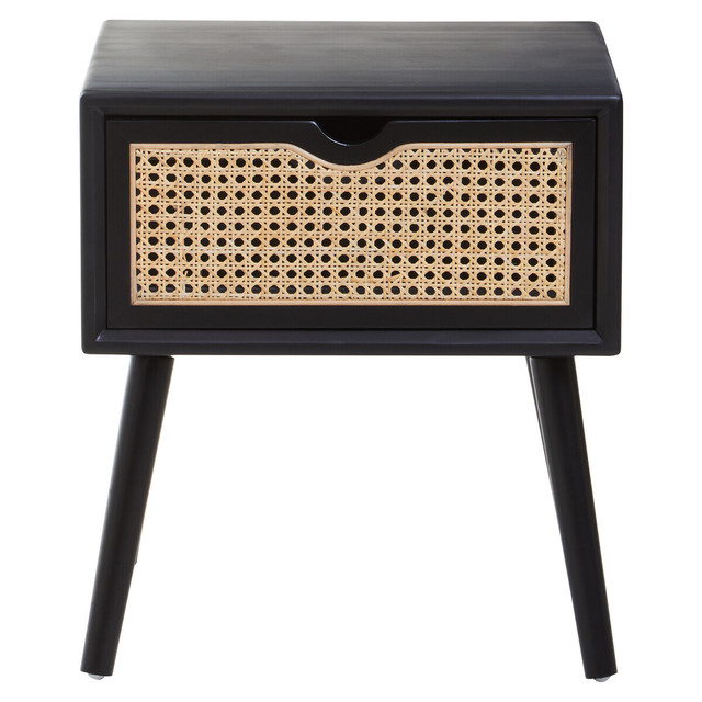 Premier Housewares Cebu Black Side Table With Rattan Drawer