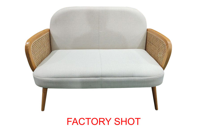 premier housewares Cebu Ivory Fabric and Cane 2 Seat Sofa with Elm Wood Legs