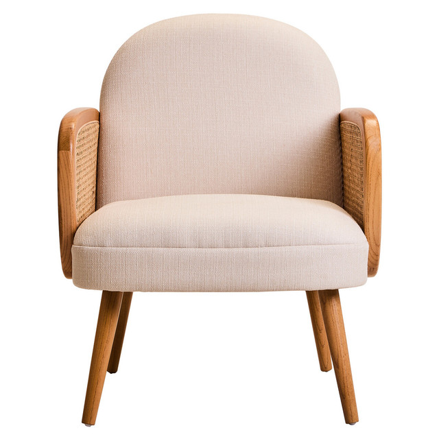Premier Housewares Cebu Ivory Fabric And Cane Chair With Elm Wood Legs