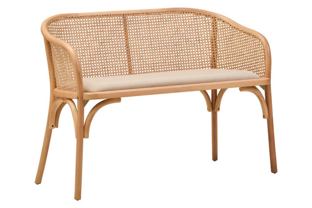 Premier Housewares Cebu Natural Cane And Beech Wood Bench With Backrest