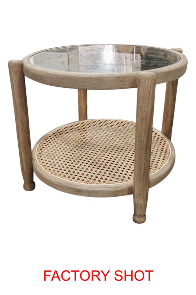 Premier Housewares Cebu Natural Cane And Grey Wash Elm Wood Side Table