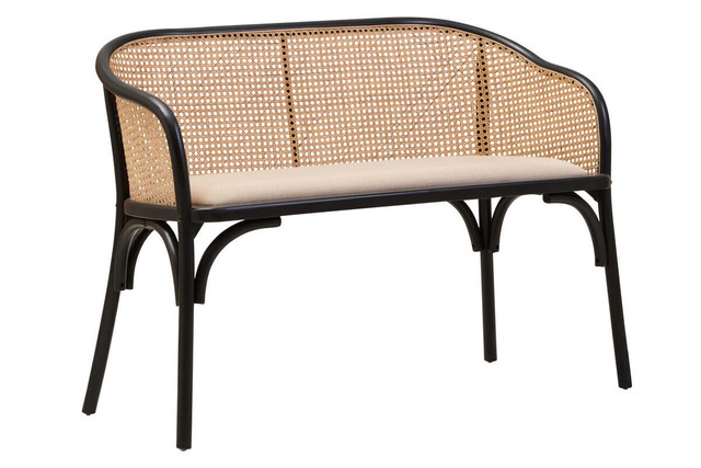 premier housewares Cebu Natural Cane Bench with Black Beech Wood Frame