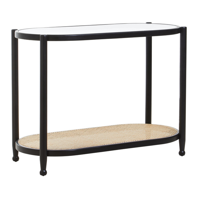 premier housewares Cebu Rattan and Glass 2 Tier Console Table