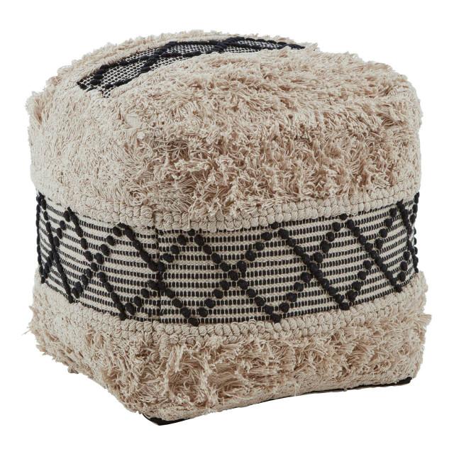 Premier Housewares Cefena Black And White Shaggy Pouffe