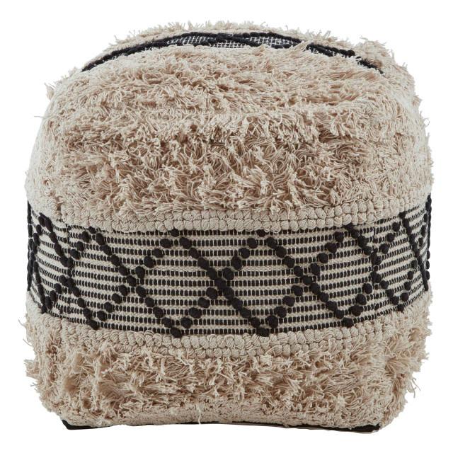 Premier Housewares Cefena Black And White Shaggy Pouffe