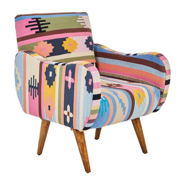 Premier Housewares Cefena Multi Coloured Fabric Chair With Mango Wood Legs