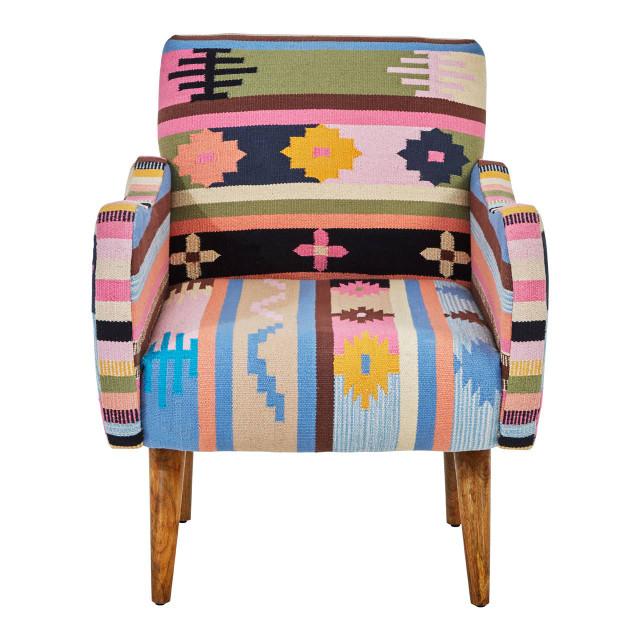 Premier Housewares Cefena Multi Coloured Fabric Chair With Mango Wood Legs
