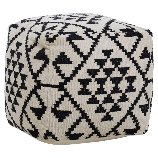 Premier Housewares Cefena Square Black And White Patterned Pouffe