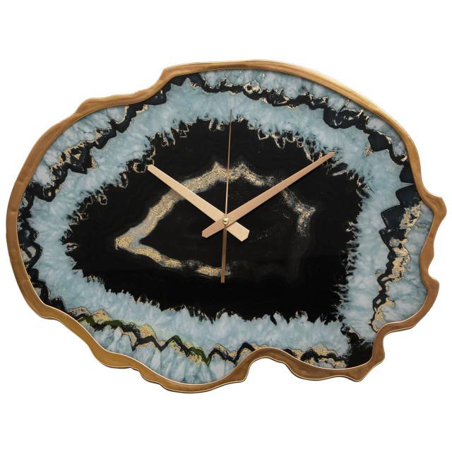 premier housewares Celina Black And Gold Agate Effect Wall Clock