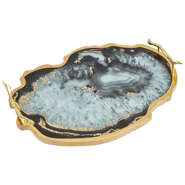 Premier Housewares Celina Black And Gold Agate Tray