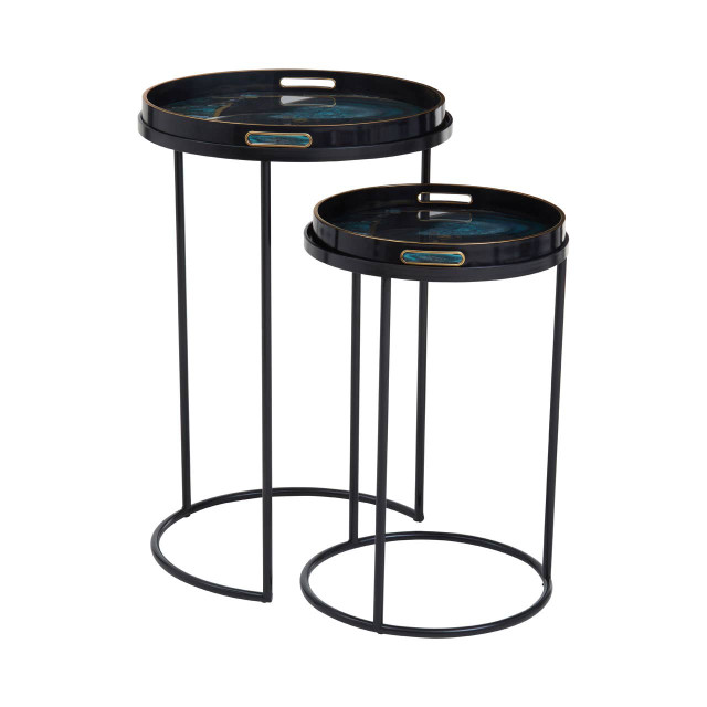 Premier Housewares Celina Set Of 2 Nesting Tables With Agate Effect