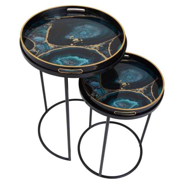 Premier Housewares Celina Set Of 2 Nesting Tables With Agate Effect