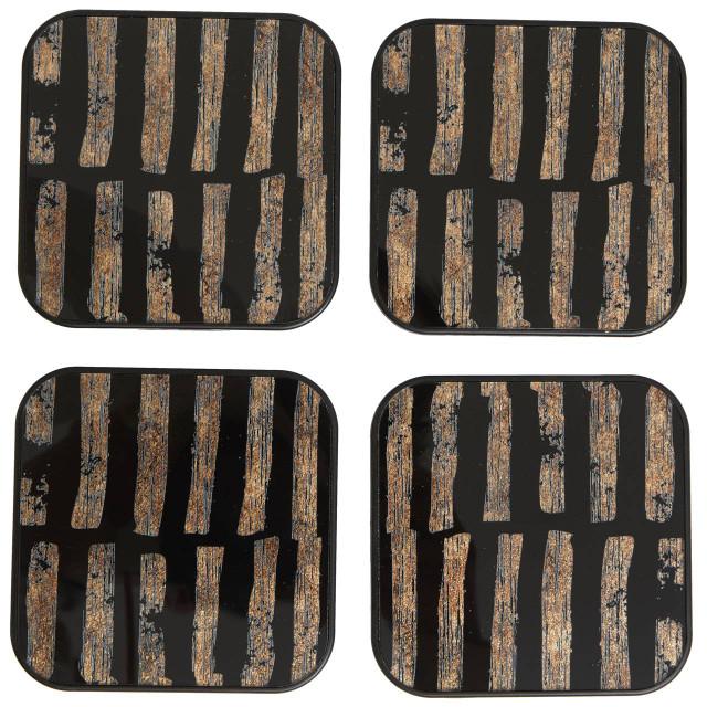 Premier Housewares Celina Set Of Four Square Black And Gold Coasters
