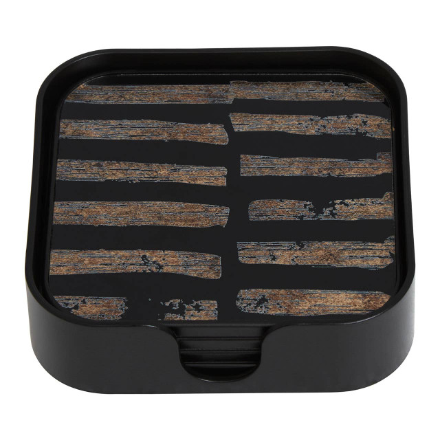 Premier Housewares Celina Set Of Four Square Black And Gold Coasters